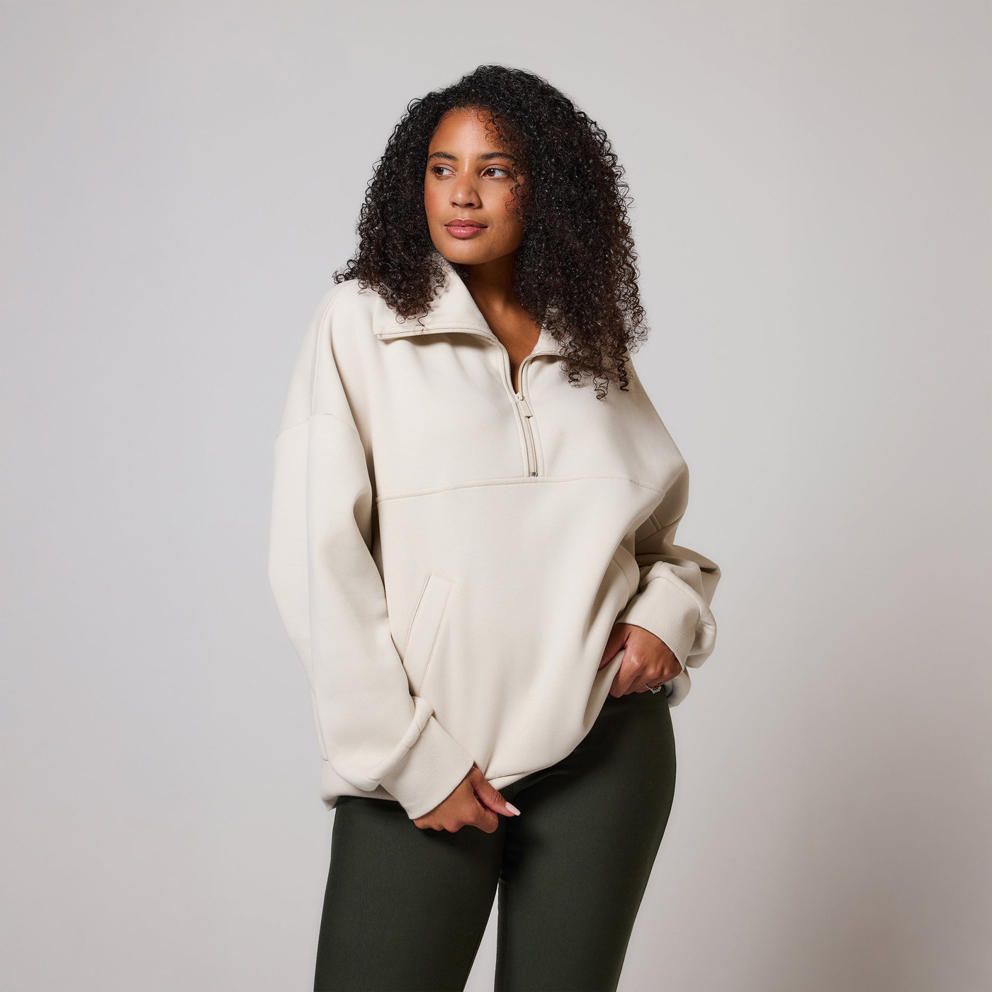 ALL SZN Organic Oversized 1/4 Zip Sweatshirt - Ecru