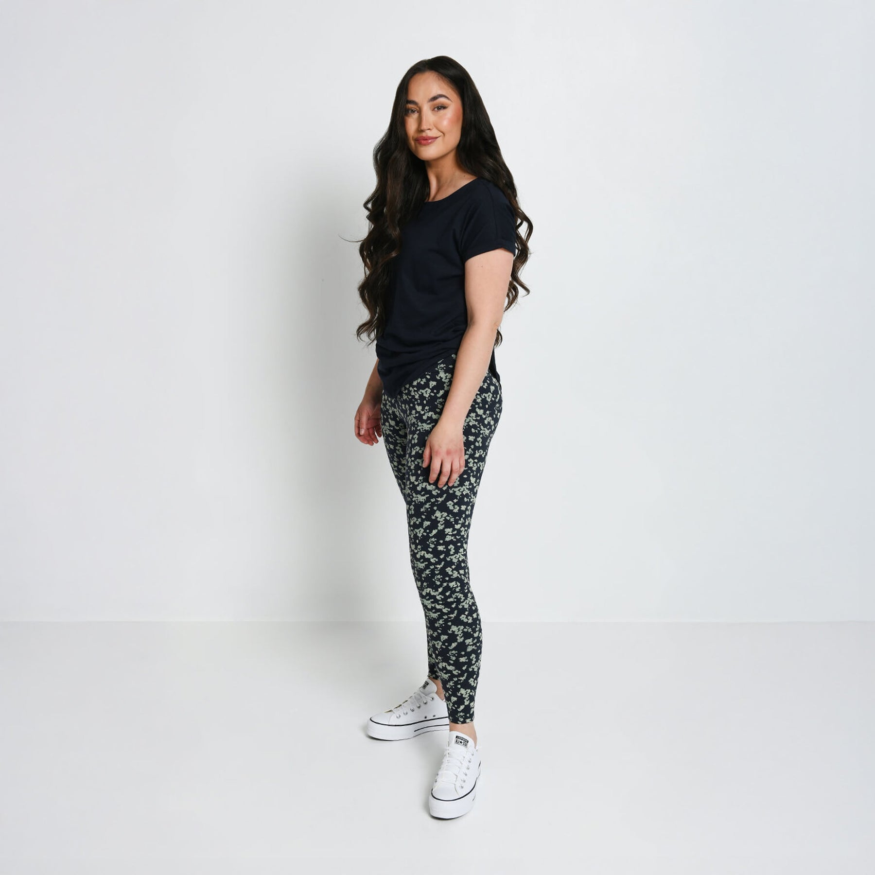 Everyday High Waisted Leggings - Navy/Green Floral