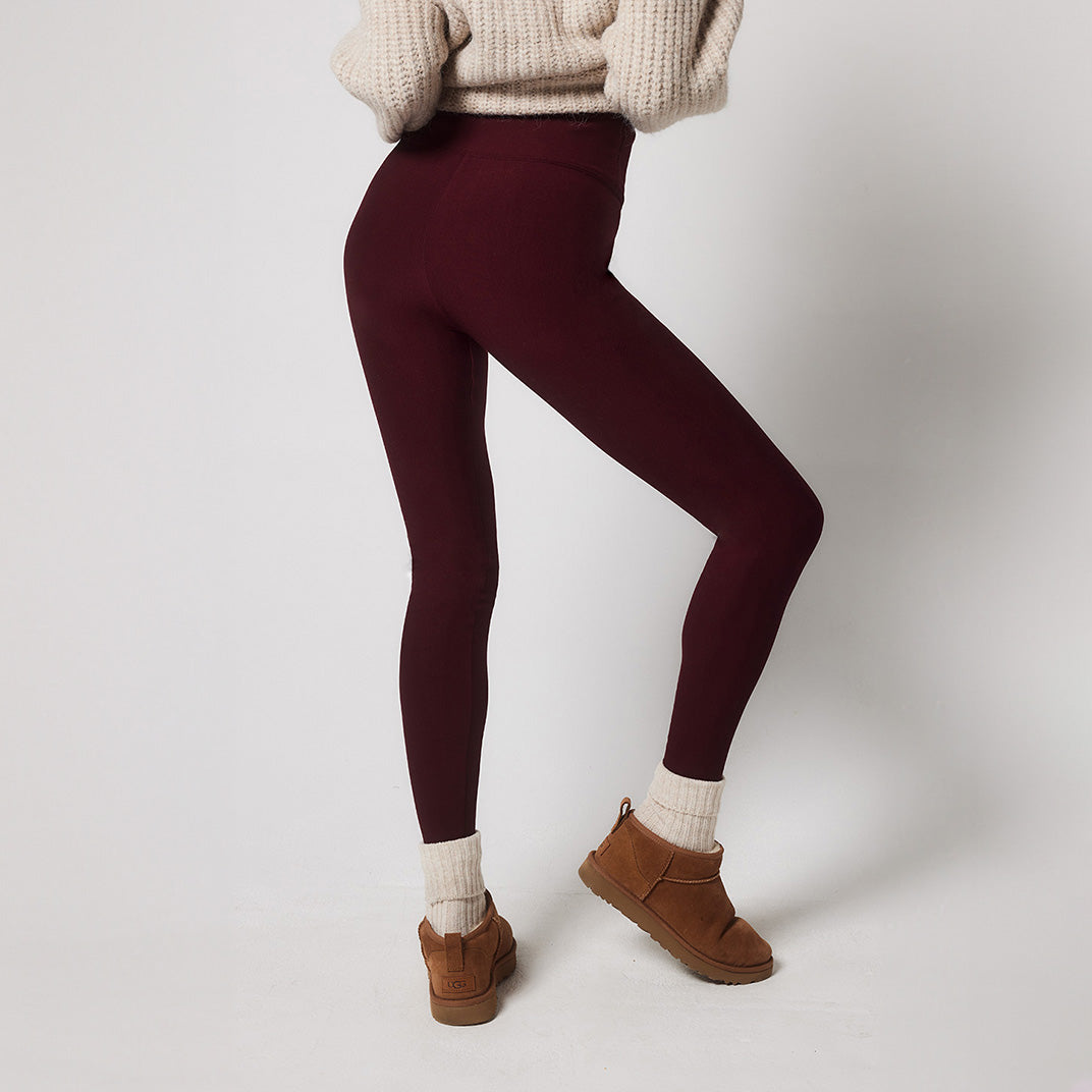 Winter Everyday High Waisted Leggings - Burgundy