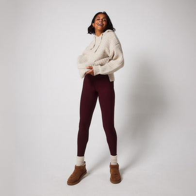 Winter Everyday High Waisted Leggings - Burgundy