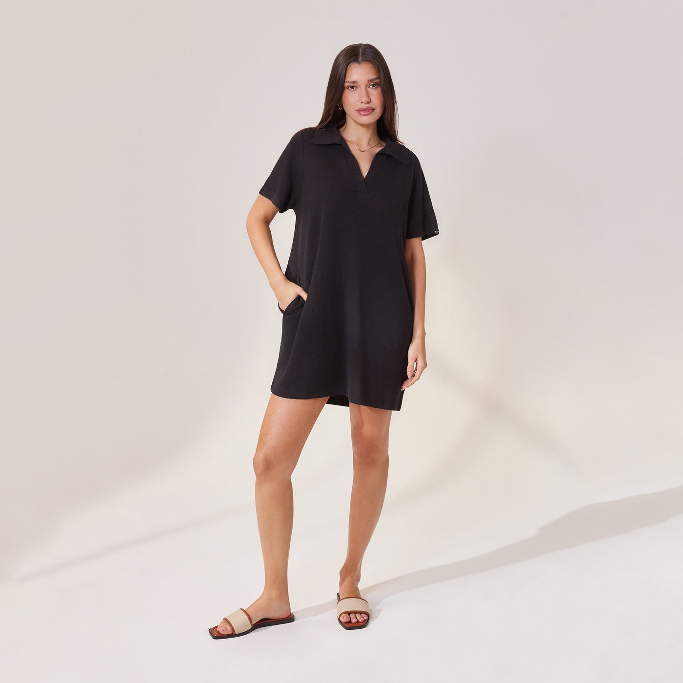 Lightweight Collared Knit Dress - Black