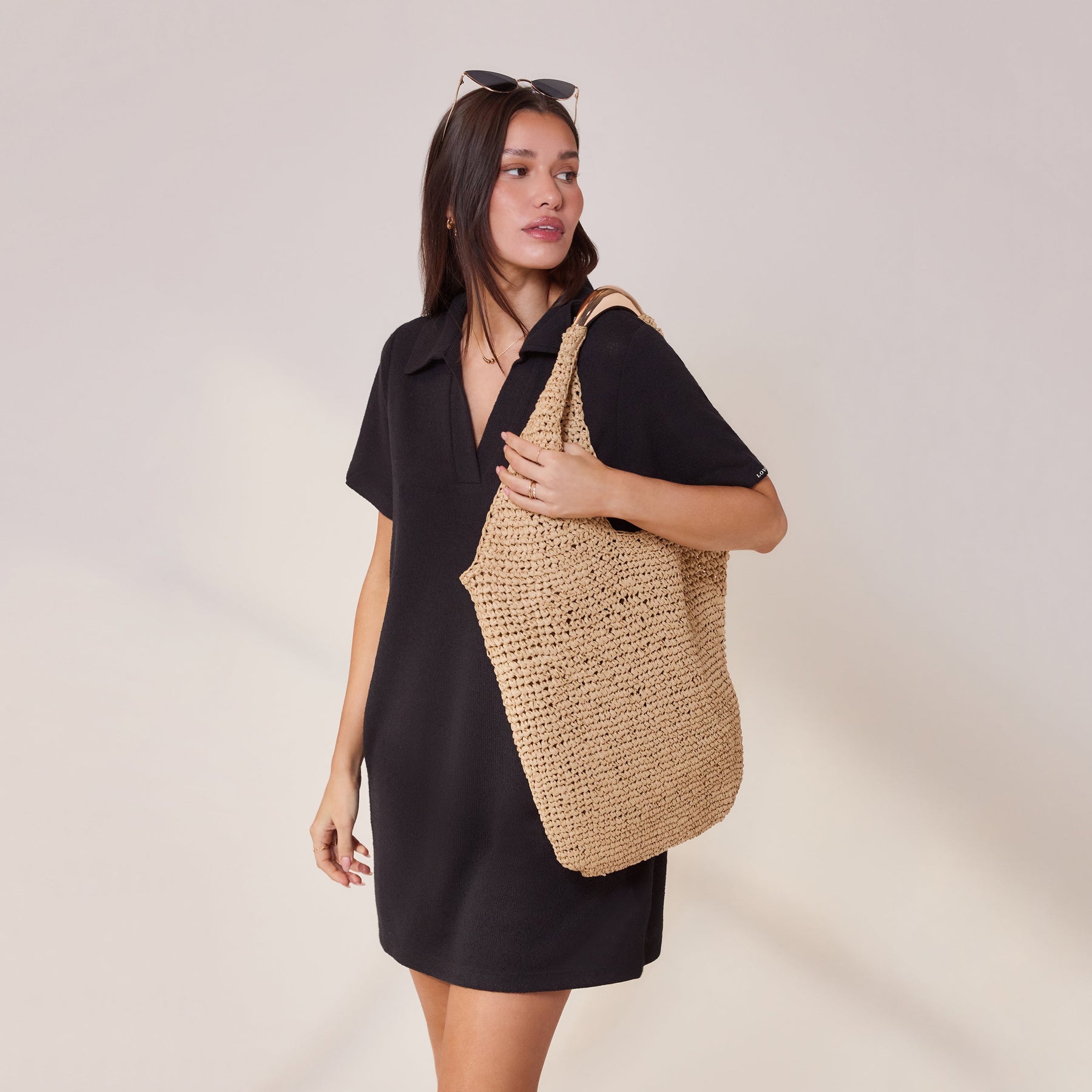 Lightweight Collared Knit Dress - Black