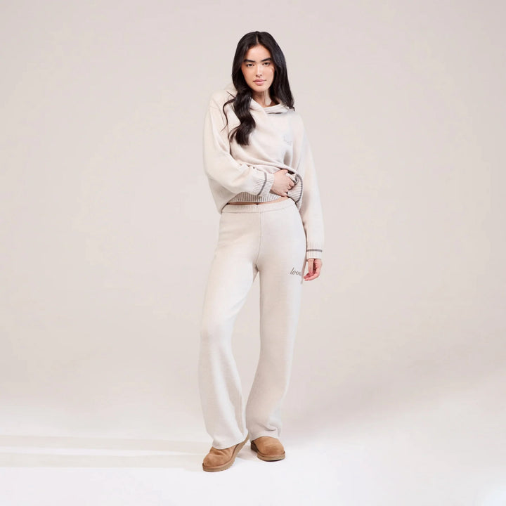 Soft Knit Wide Leg Trousers - Beige