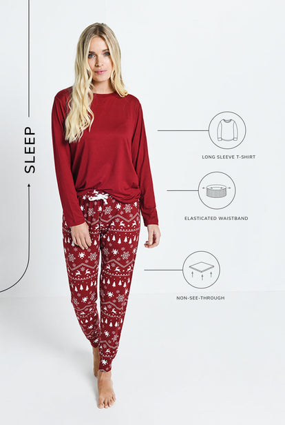 Soft Touch Pyjama Set - Burgundy Christmas Print