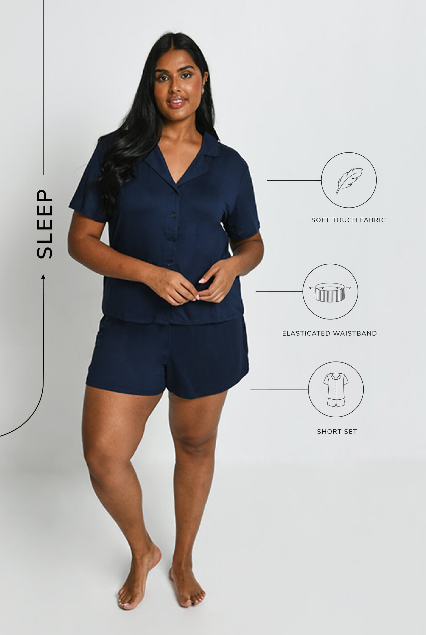 Soft Touch Button Up Short Pyjama Set - Navy