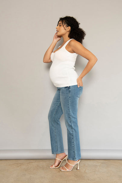 Maternity Straight Jeans - Mid Blue