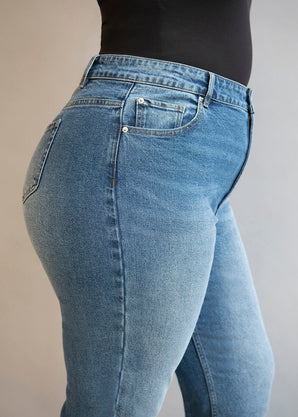 Curve Straight Jeans - Mid Blue