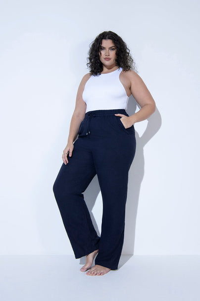 Curve Linen Trousers - Navy