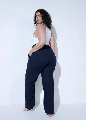 Curve Linen Trousers - Navy