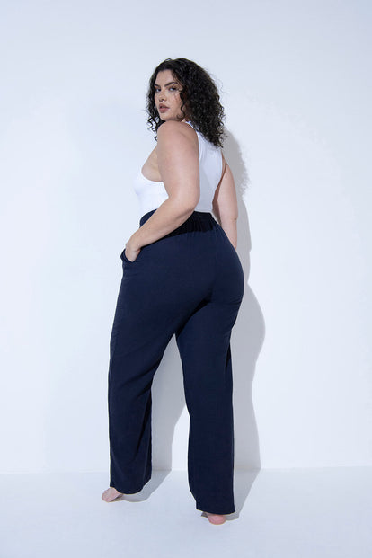 Curve Linen Trousers - Navy