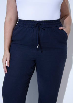 Curve Linen Trousers - Navy