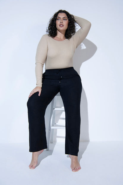 Curve Linen Trousers - Black