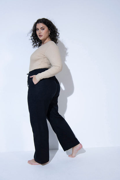 Curve Linen Trousers - Black