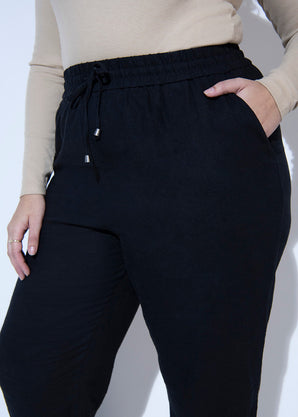 Curve Linen Trousers - Black