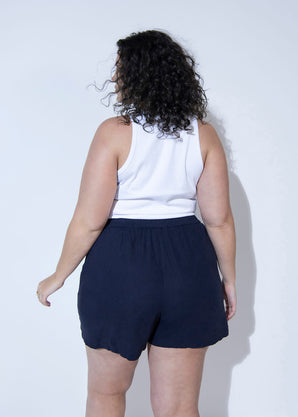 Curve Linen Shorts - Navy