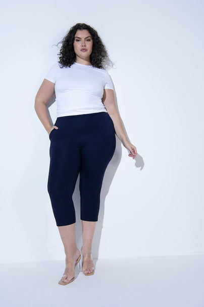 Curve Crop Stretch Trousers - Navy