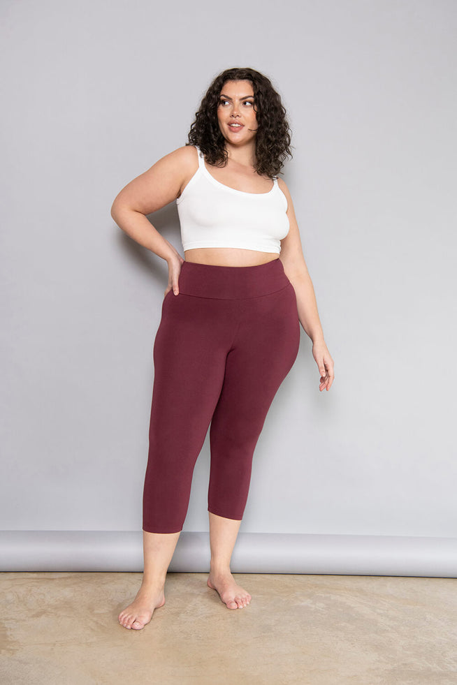 Curve Cropped Lightweight Leggings - Burgundy