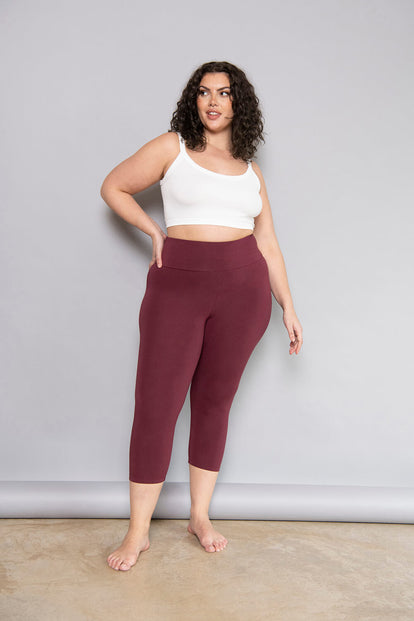 Cropped Lightweight Leggings - Burgundy