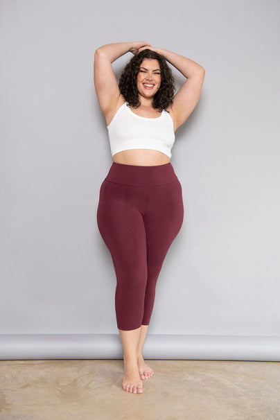 Curve Cropped Lightweight Leggings - Burgundy