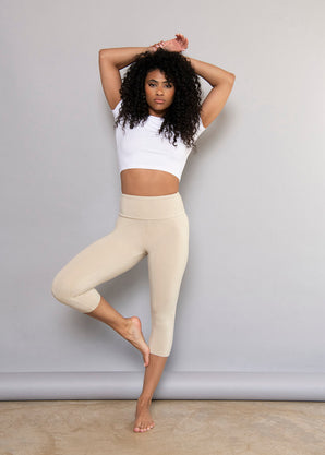 Curve Cropped Lightweight Leggings - Beige