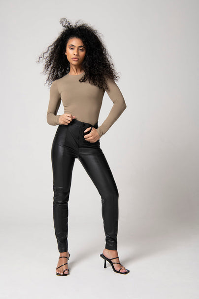 Leather Look Trousers - Black