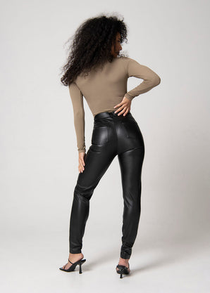 Leather Look Trousers - Black