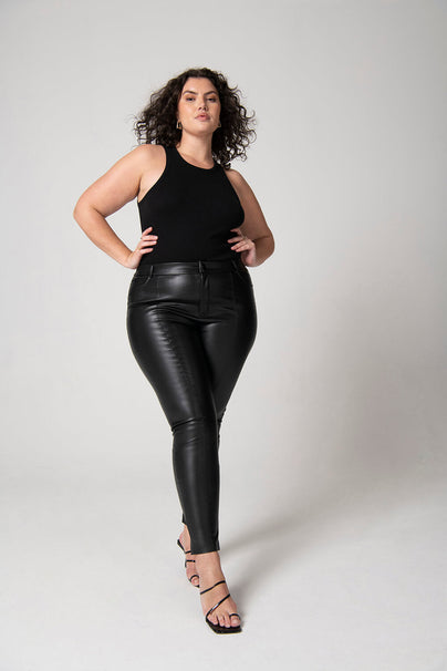 Curve Leather Look Trousers - Black