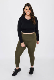 Curve Focus 7/8 High Waisted Sports Leggings - Olive Green