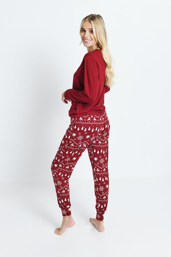 Soft Touch Pyjama Set - Burgundy Christmas Print