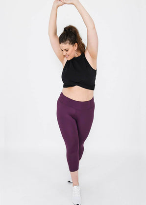 Curve Focus Cropped High Waisted Sports Leggings - Mulberry Plum