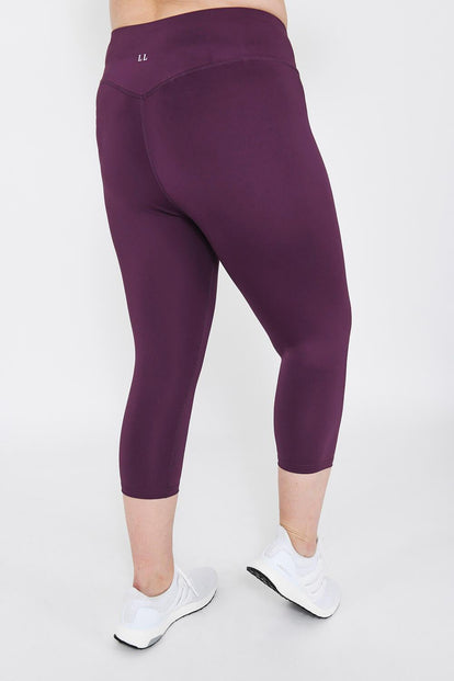 Curve Focus Cropped High Waisted Sports Leggings - Mulberry Plum