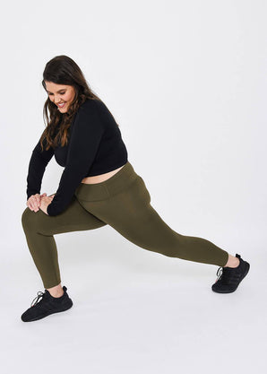 Curve Focus 7/8 High Waisted Sports Leggings - Olive Green