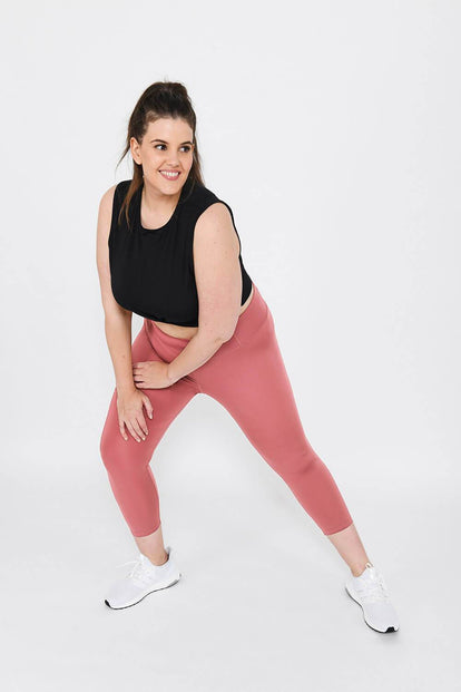 Curve Focus Cropped High Waisted Sports Leggings - Dusty Pink