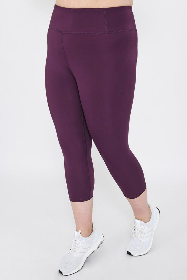 Curve Focus Cropped High Waisted Sports Leggings - Mulberry Plum