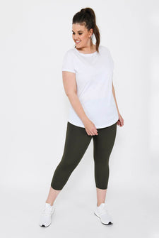 Curve Focus Cropped High Waisted Sports Leggings - Olive Green