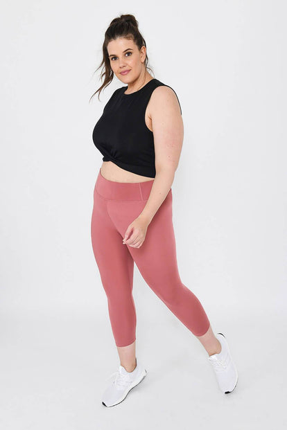 Curve Focus Cropped High Waisted Sports Leggings - Dusty Pink