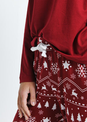 Soft Touch Pyjama Set - Burgundy Christmas Print