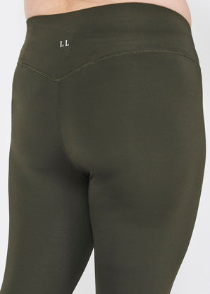 Curve Focus Cropped High Waisted Sports Leggings - Olive Green