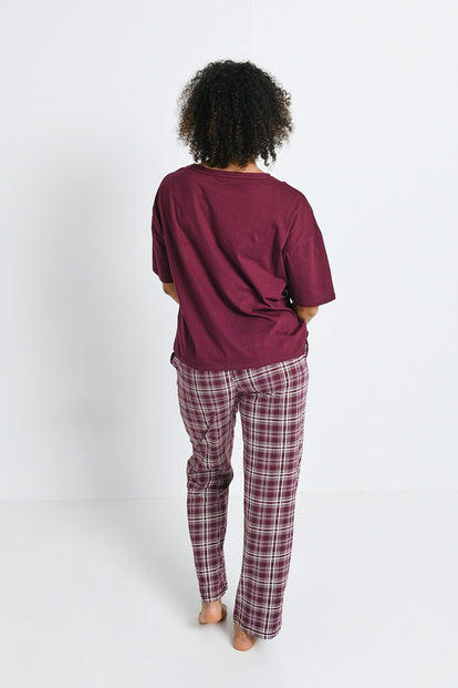 Pure Cotton Pyjama Set - Burgundy Check