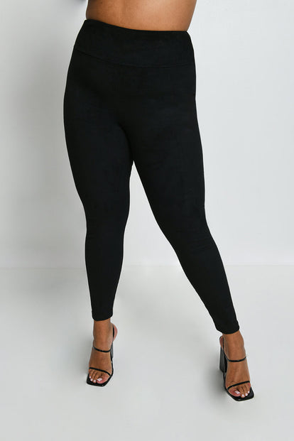 Curve Suede Look Leggings - Black