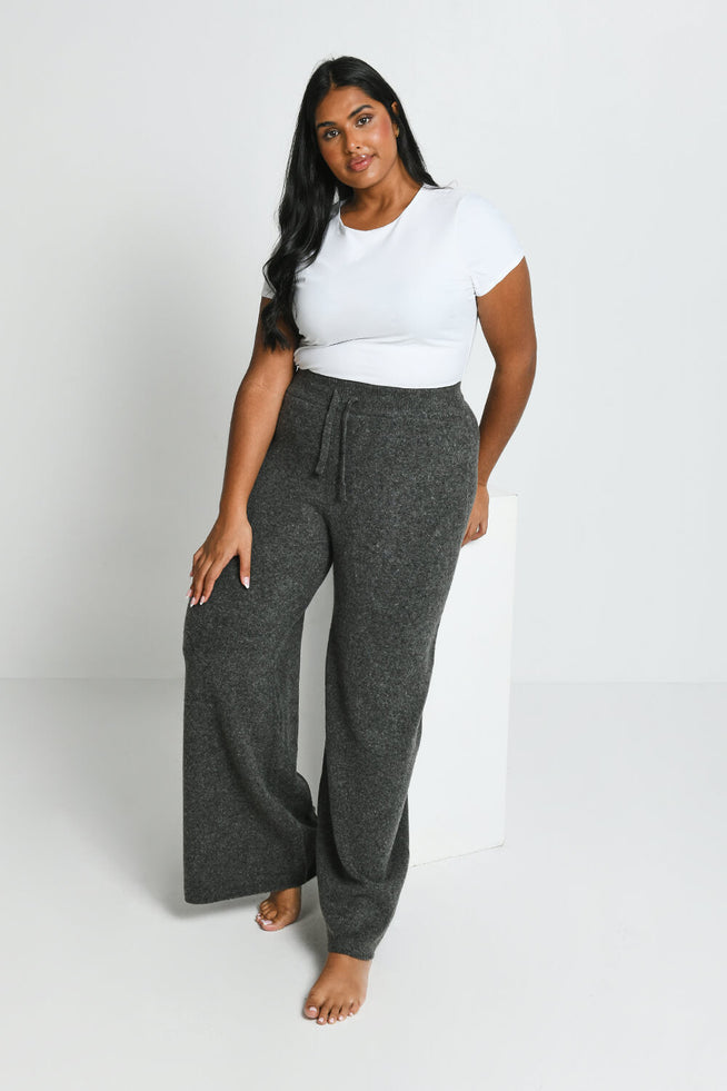 Curve Knit Wide Leg Lounge Trousers - Grey