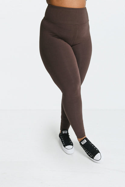 Curve Lightweight Everyday High Waisted Leggings - Espresso Brown