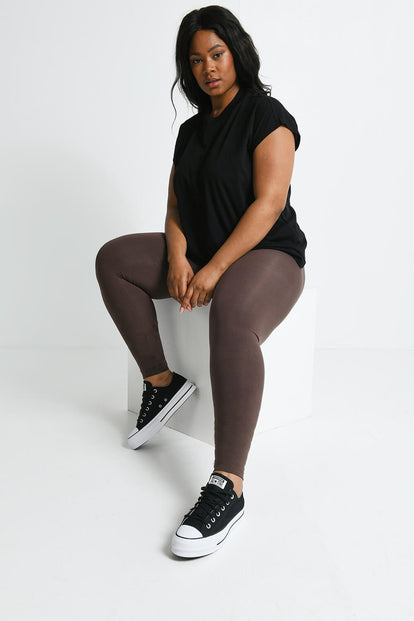 Curve Lightweight Everyday High Waisted Leggings - Espresso Brown