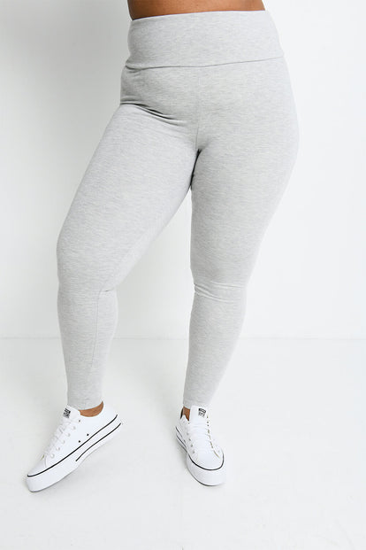 Curve Lightweight Everyday High Waisted Leggings - Light Grey Marl