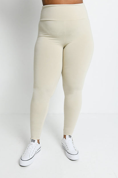 Curve Lightweight Everyday High Waisted Leggings - Natural Beige