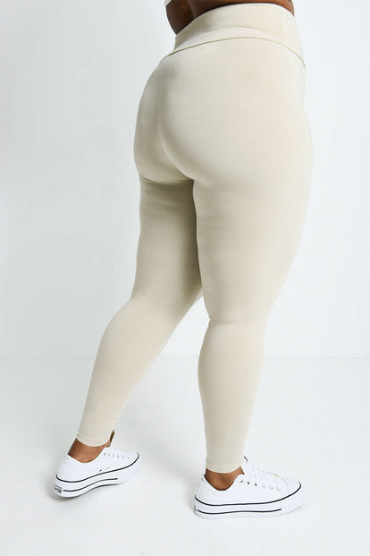 Curve Lightweight Everyday High Waisted Leggings - Natural Beige