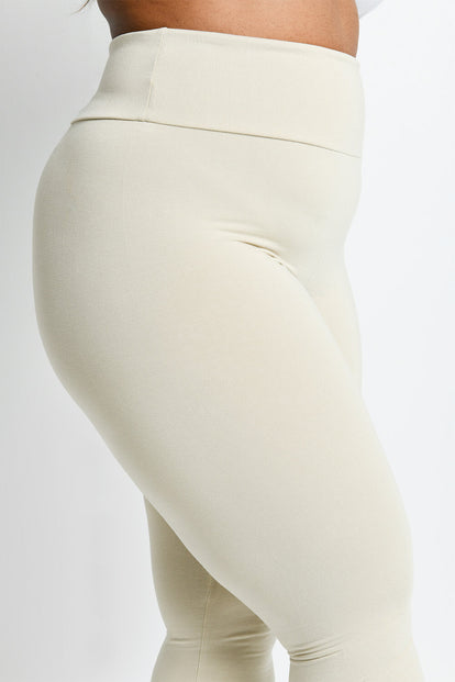 Curve Lightweight Everyday High Waisted Leggings - Natural Beige