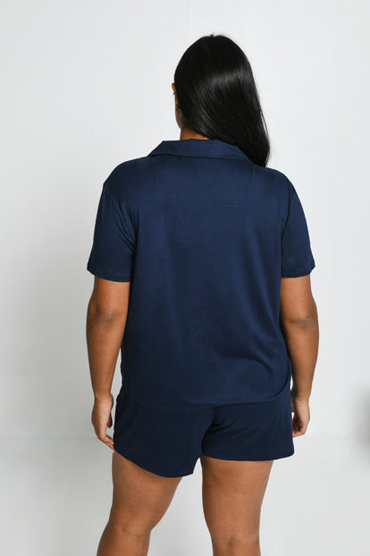 Soft Touch Button Up Short Pyjama Set - Navy