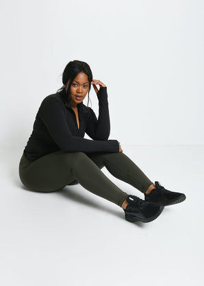 Curve Focus High Waisted Sports Leggings - Olive Green