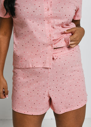 Curve Pure Cotton Button Up Short Pyjama Set - Pink Dot